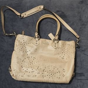 Coach Beige Laser-Cut Leather Tote with Removable Strap